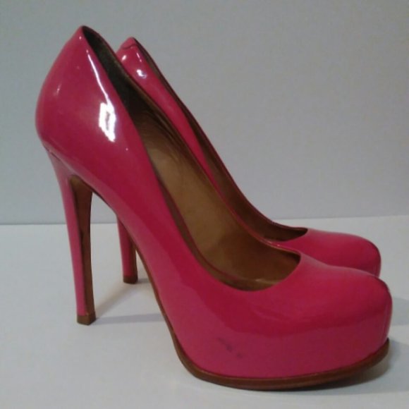 POUR LA VICTOIRE 6.5 PINK GLOSSY PATENT IRINA LEATHER PLATFORM HEELS - Picture 4 of 15